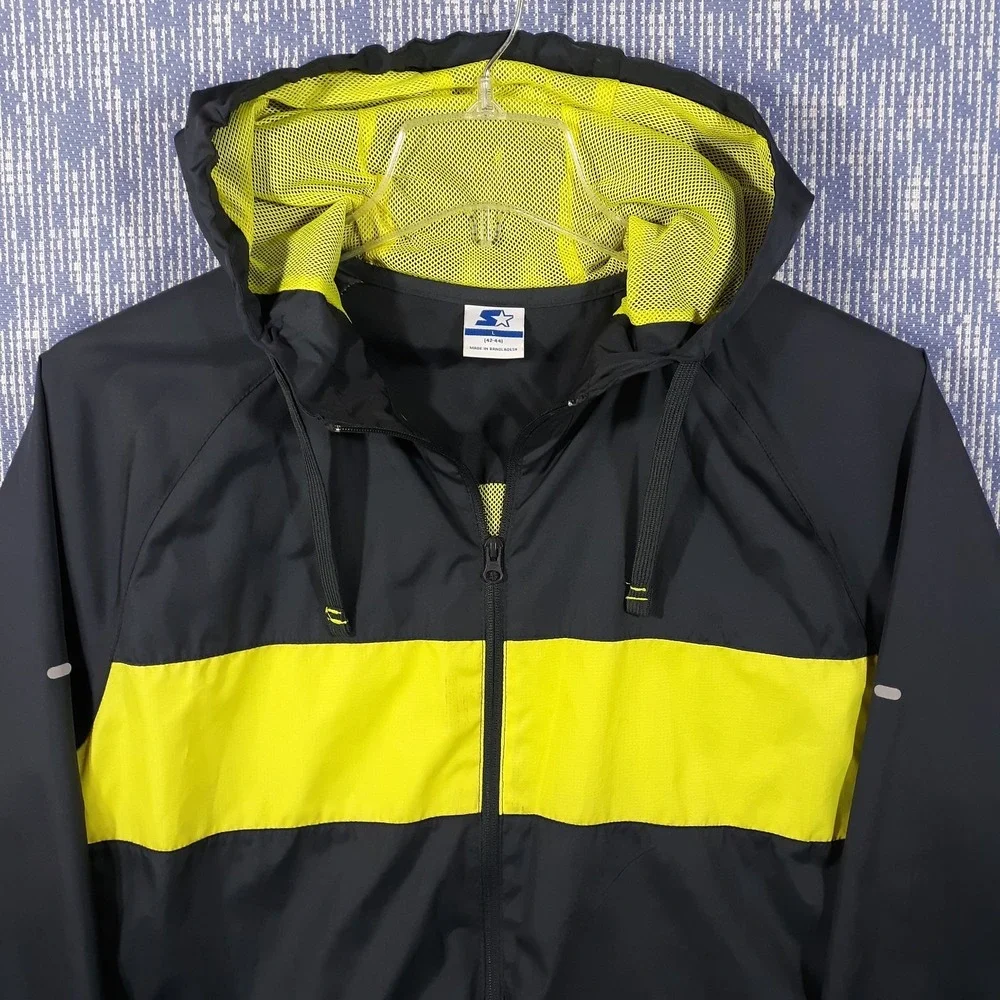 Starter Track Jacket Mesh Lined Windbreaker Mens Large Greystone Full Zip Hooded